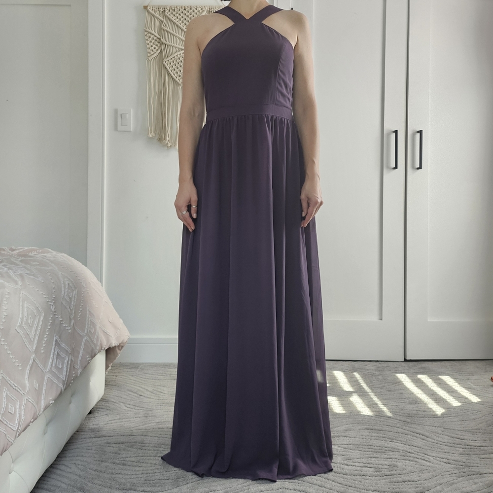 Lulus Air of Romance Dusty Purple Halter Maxi Dress Size L Bridesmaids Lined Zip